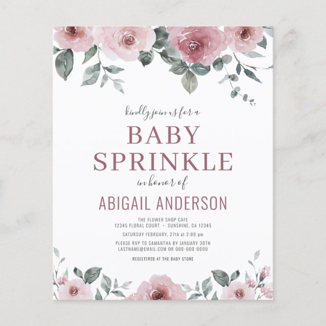 Papier Budget Dusty Rose Floral Baby Sprinkle Invitation (Devant)