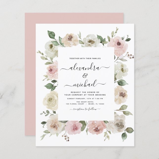 Papier Budget Dusty rose Floral Eucalyptus Mariage (Devant / Derrière)