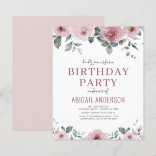 Papier Budget Dusty Rose Floral Invitation fête d'anniver