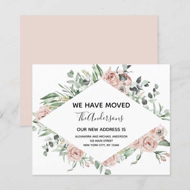 Papier Budget Dusty Rose Floral Moving Faire-part (Devant / Derrière)