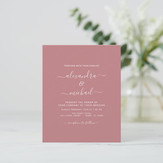Papier Budget Dusty Rose Mariage Moderne Typographie (Debout devant)