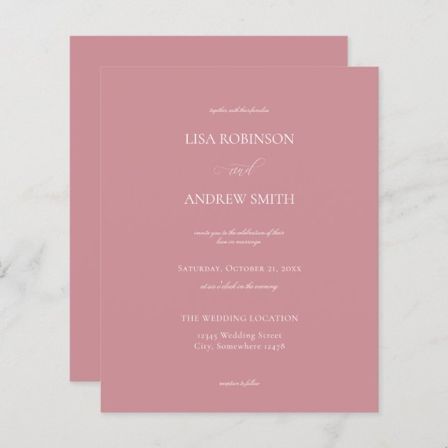 Papier Budget Dusty Rose Pink Calligraphy Mariage (Devant / Derrière)
