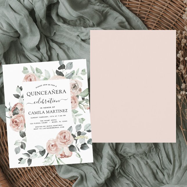Papier Budget Dusty rose Quinceañera Floral Invitation (Créateur téléchargé)