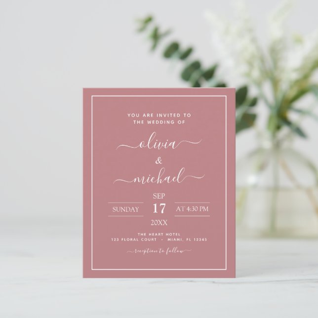 Papier Budget Dusty Rose rose Mariage moderne Typographie (Debout devant)