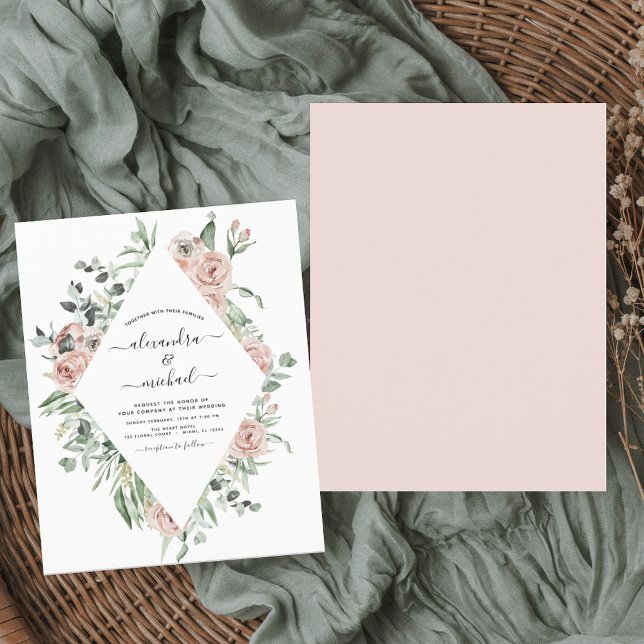 Papier Budget Dusty rose verdure Faire-part de mariage (Créateur téléchargé)