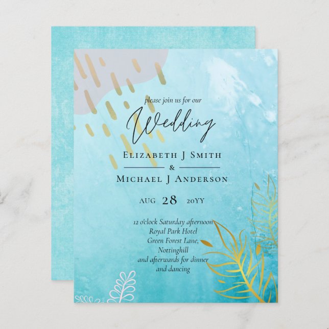 Papier BUDGET DustyTeal Gold Mariage Abstrait (Devant / Derrière)