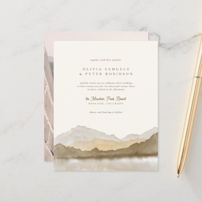 Papier Budget Earth Tones Boho Mountain Photo Mariage (Devant/Arrière en situation)