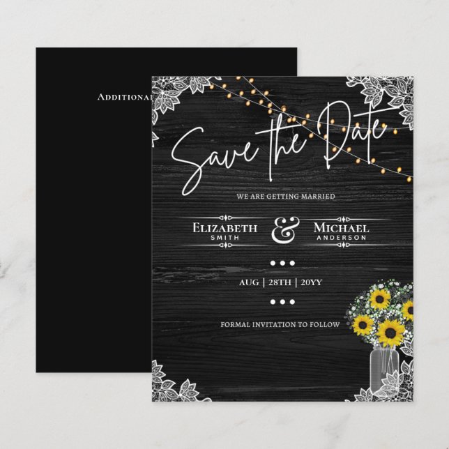 Papier BUDGET Économisez la date Mariage des tournesols d (Devant / Derrière)