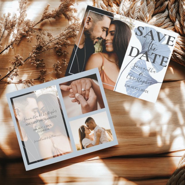 Papier Budget Économisez la date Photo Mariage Bleu  (Créateur téléchargé)