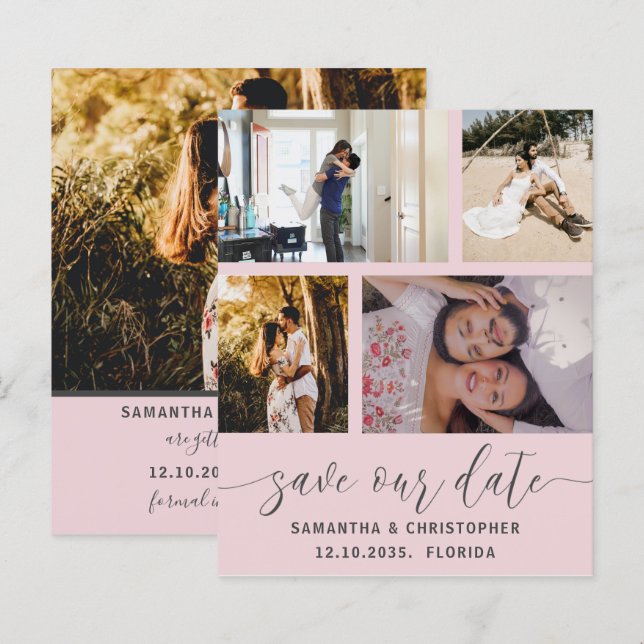 Papier Budget Économisez Notre Date Blush Pink Invitation (Devant / Derrière)