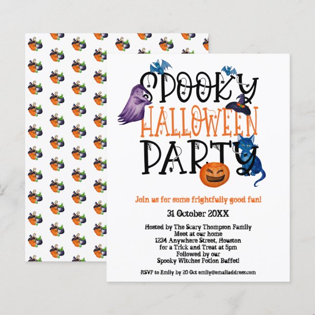 Papier Budget Éffrayant Halloween Party White Invitation (Devant / Derrière)