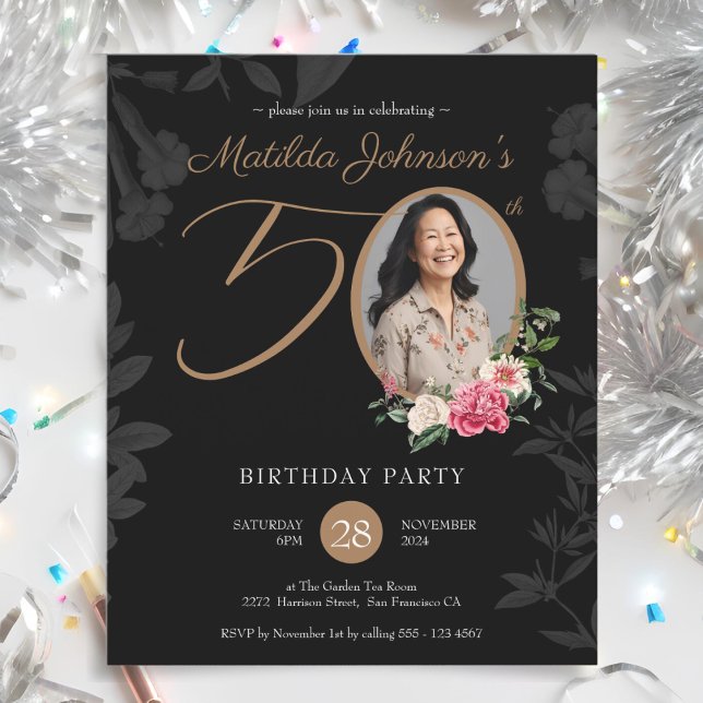 Papier Budget Elegant Black 50e Anniversaire Invitation (Budget Elegant Black 50th Birthday Invitation)