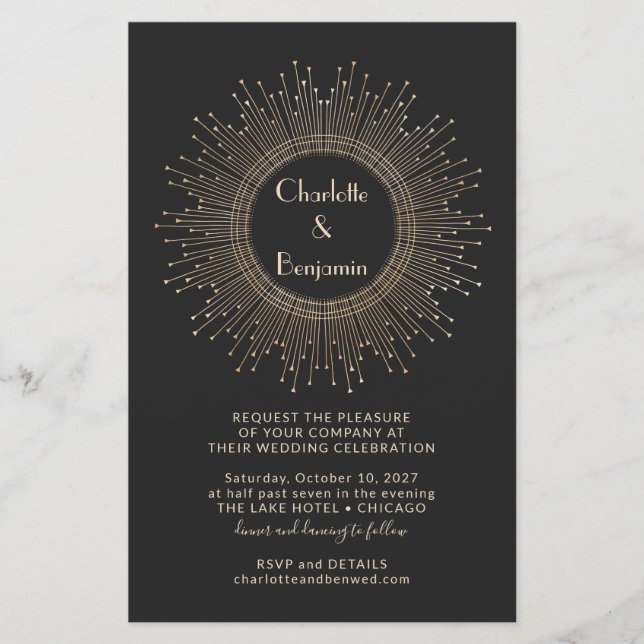 Papier Budget Elegant Black Gold Starburst Mariage Invita (Devant)
