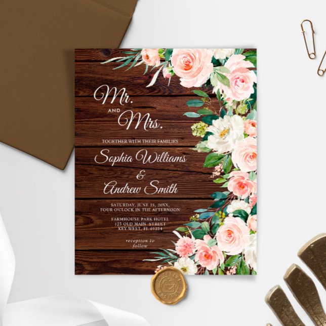 Papier Budget Elegant Blush rose Floral Mariage inviter (Créateur téléchargé)