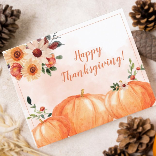 Papier Budget Élégant Bon thanksgiving Floral (Pretty Watercolor Pumpkins Thanksgiving Card)