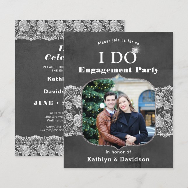 Papier BUDGET Élégant Dentelle Je fais Invitation Fiançai (Devant / Derrière)