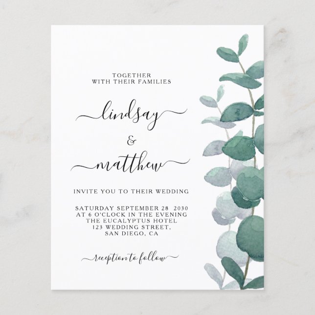 Papier Budget Elegant Eucalyptus Faire-part de mariage (Devant)