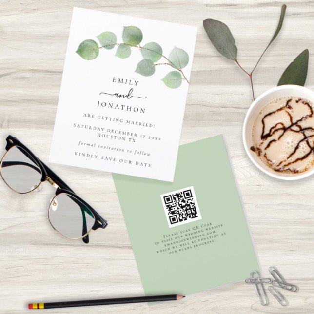Papier Budget Elegant Eucalyptus QR code Enregistrer la d (Créateur téléchargé)