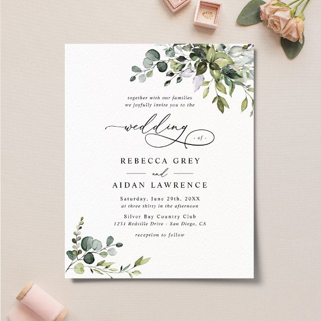Papier Budget Élégant Faire-part de mariage de verdure ru (Créateur téléchargé)