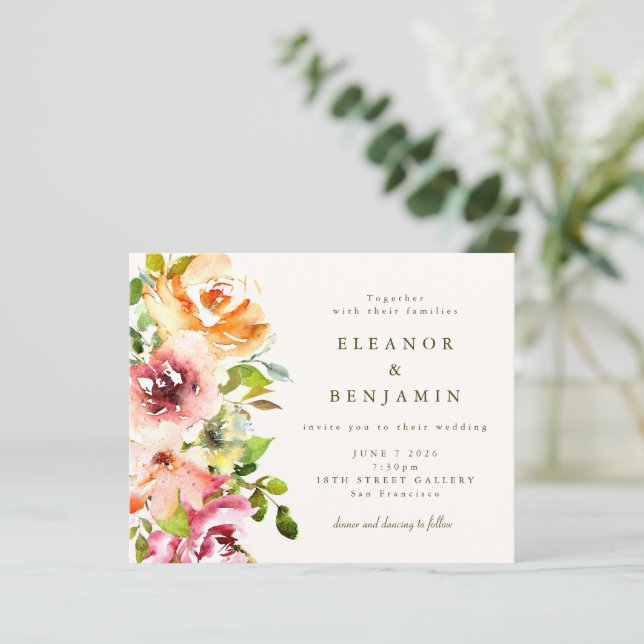 Papier Budget Élégant Faire-part de mariage Floral Bourgo (Debout devant)