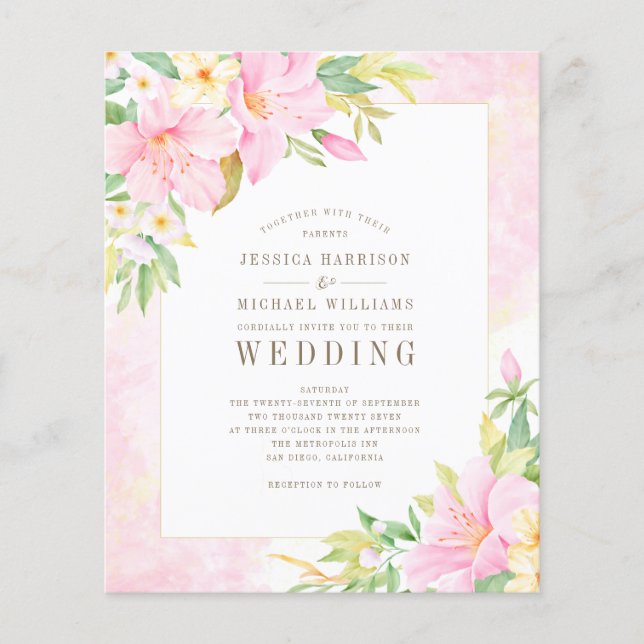 Papier Budget Élégant Faire-part de mariage Floral Monogr (Devant)