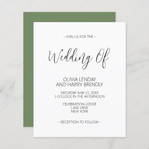 Papier Budget Élégant Faire-part de mariage vert olive