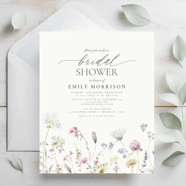Papier Budget Élégant Fleur sauvage Invitation à la douch (Créateur téléchargé)