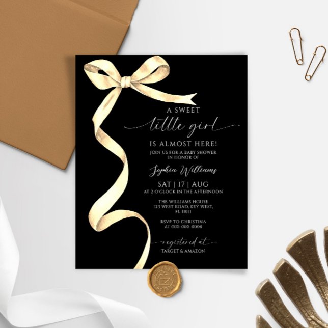 Papier Budget Elegant Gold Bow Sweet Girl Baby shower (Créateur téléchargé)