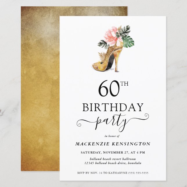 Papier Budget Elegant Gold High Heels 60e anniversaire (Devant / Derrière)