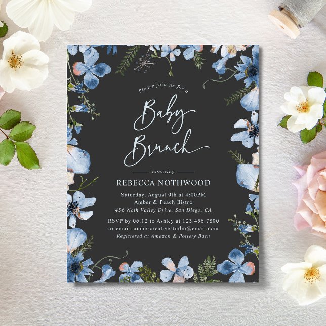 Papier Budget Elegant Grey Blue Baby Brunch Invitation (Créateur téléchargé)