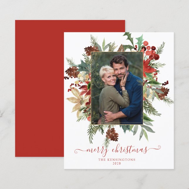 Papier Budget Elégant hiver Floral Gold Photo de Noël (Devant / Derrière)