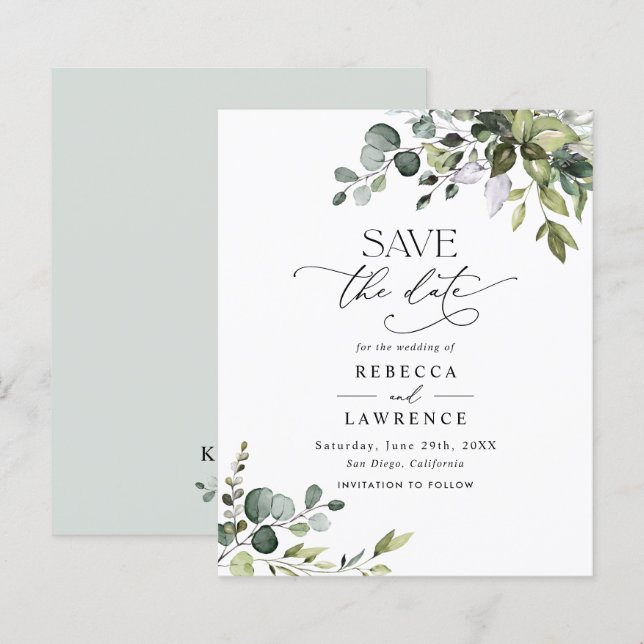 Papier Budget Élégant mariage verdoyant Enregistrer la da (Devant / Derrière)