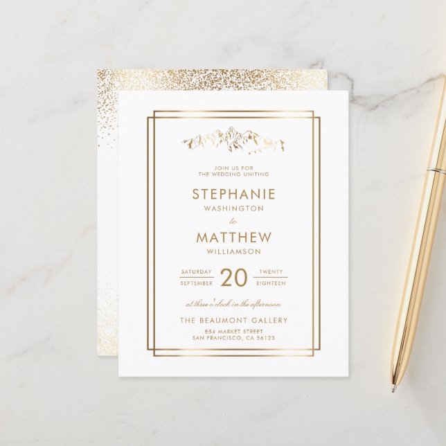 Papier Budget élégant Mariage White & Gold Mountain (Devant/Arrière en situation)