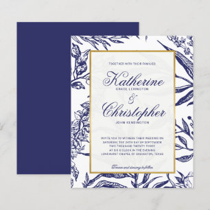 Papier BUDGET Élégant Marine Bleu Mariage Botanique Or