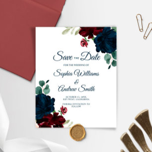 Papier BUDGET Élégant Marsala & Navy Floral Save The Date
