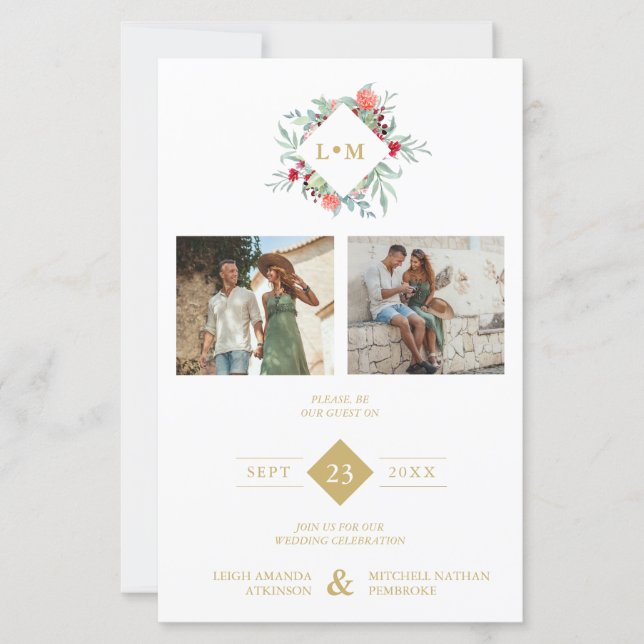 Papier Budget Elegant Modern Initials Floral 2 Photos (Devant)