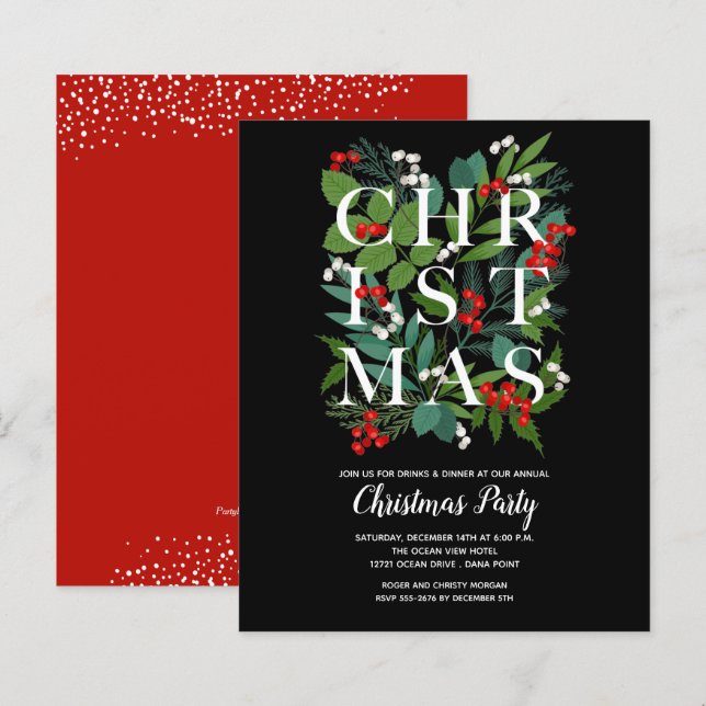 Papier Budget Élégant Noël vert Invitations (Devant / Derrière)