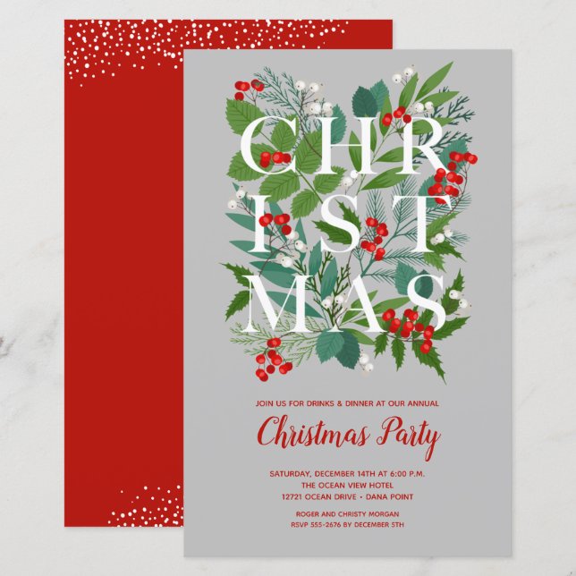 Papier Budget Élégant Noël vert Invitations (Devant / Derrière)