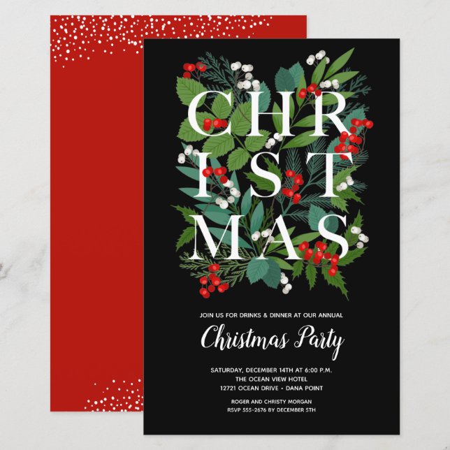 Papier Budget Élégant Noël vert Invitations (Devant / Derrière)