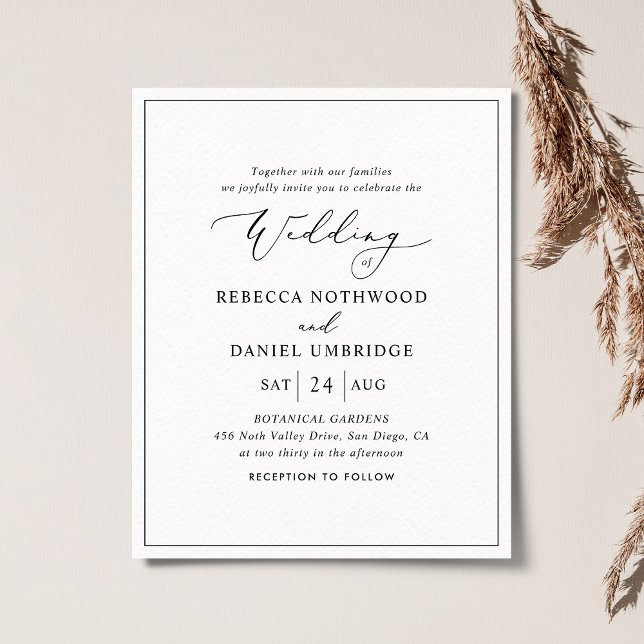 Papier Budget Elegant noir et blanc Faire-part de mariage (Créateur téléchargé)