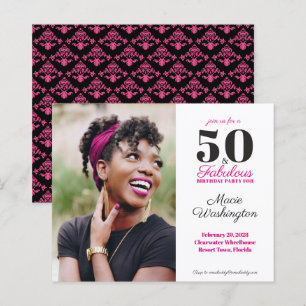 Papier Budget Élégant Rose Chaud Noir Damassé 50e Anniver
