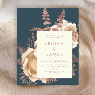 Papier Budget Élégant Rose floral ivoire or Turquoise Mar