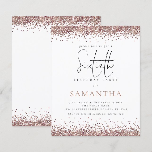 Papier Budget Elegant Rose Gold Parties scintillant 60e I (Devant / Derrière)
