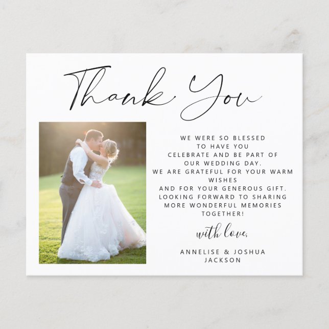 Papier Budget élégant script 2 photos mariage merci (Devant)