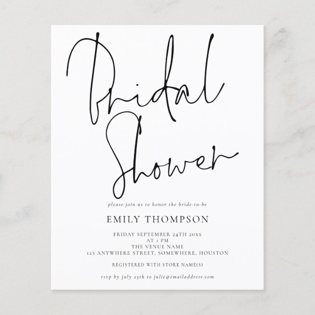 Papier Budget Élégant Script Bridal Shower Invitation (Devant)