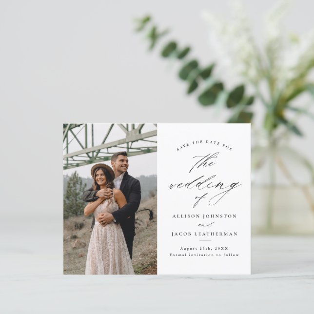 Papier Budget Élégant Script Photo Mariage Enregistrer La (Debout devant)