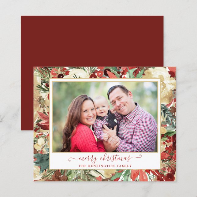 Papier Budget Élégant vacances Floral Noël Photo (Devant / Derrière)