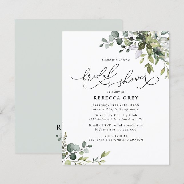 Papier Budget Élégant verdure Invitation de douche nuptia (Devant / Derrière)