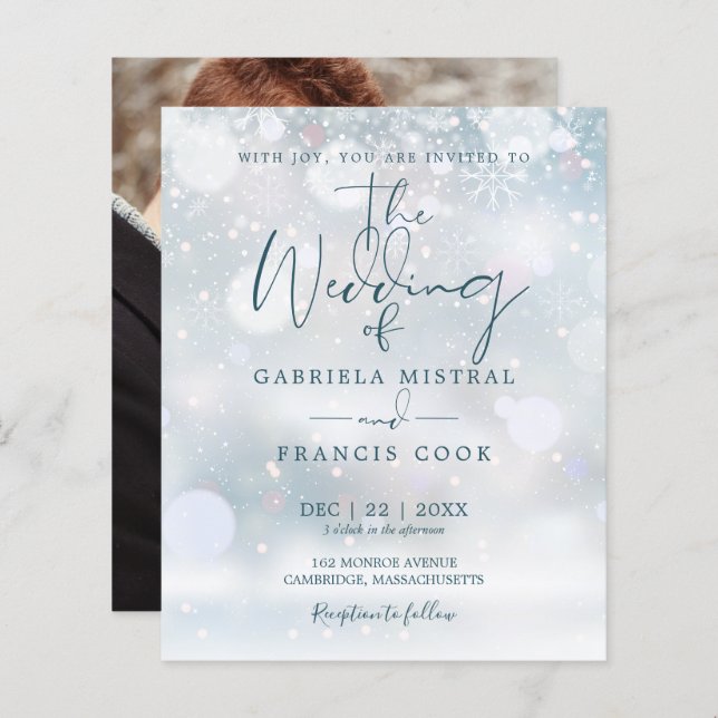 Papier Budget Elegant Winter Wonderland Photo Mariage (Devant / Derrière)