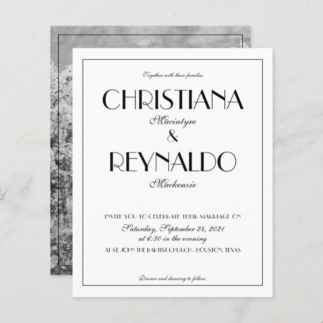 Papier BUDGET Élégante typographie Art Déco Mariage photo (Devant / Derrière)